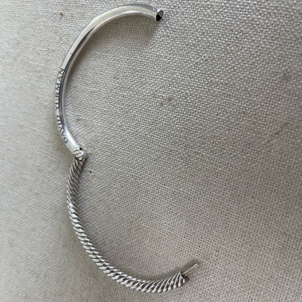 David Yurman Silver Twisted Bangle Bracelet with Hinged Clasp - Picture 10 of 15